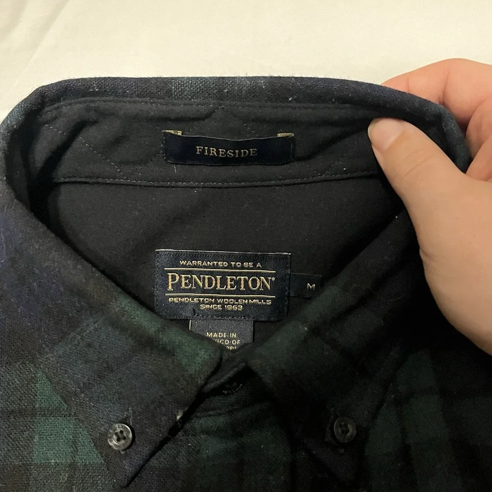 Pendleton Fireside Shirt Mens M Green Black Watch Tartan Plaid Wool Button Up